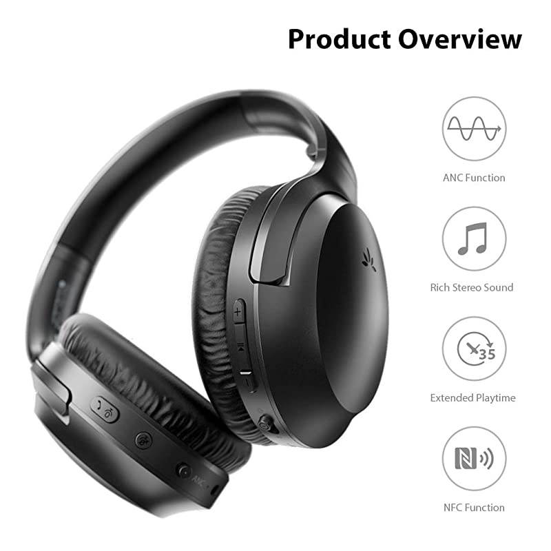 Aria Bluetooth Active Noise Cancelling Headphones with Boom Mic for PC Computer Phone Call Good Sound Replaceable Spacious Ear Pads 35H Wireless amp Wired ANC Over Ear Home Office Headset