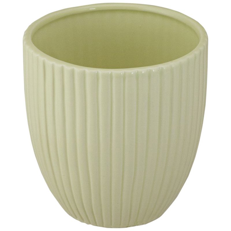 Darice 5.5" Green Round Ceramic Striped Textured Flower Pot