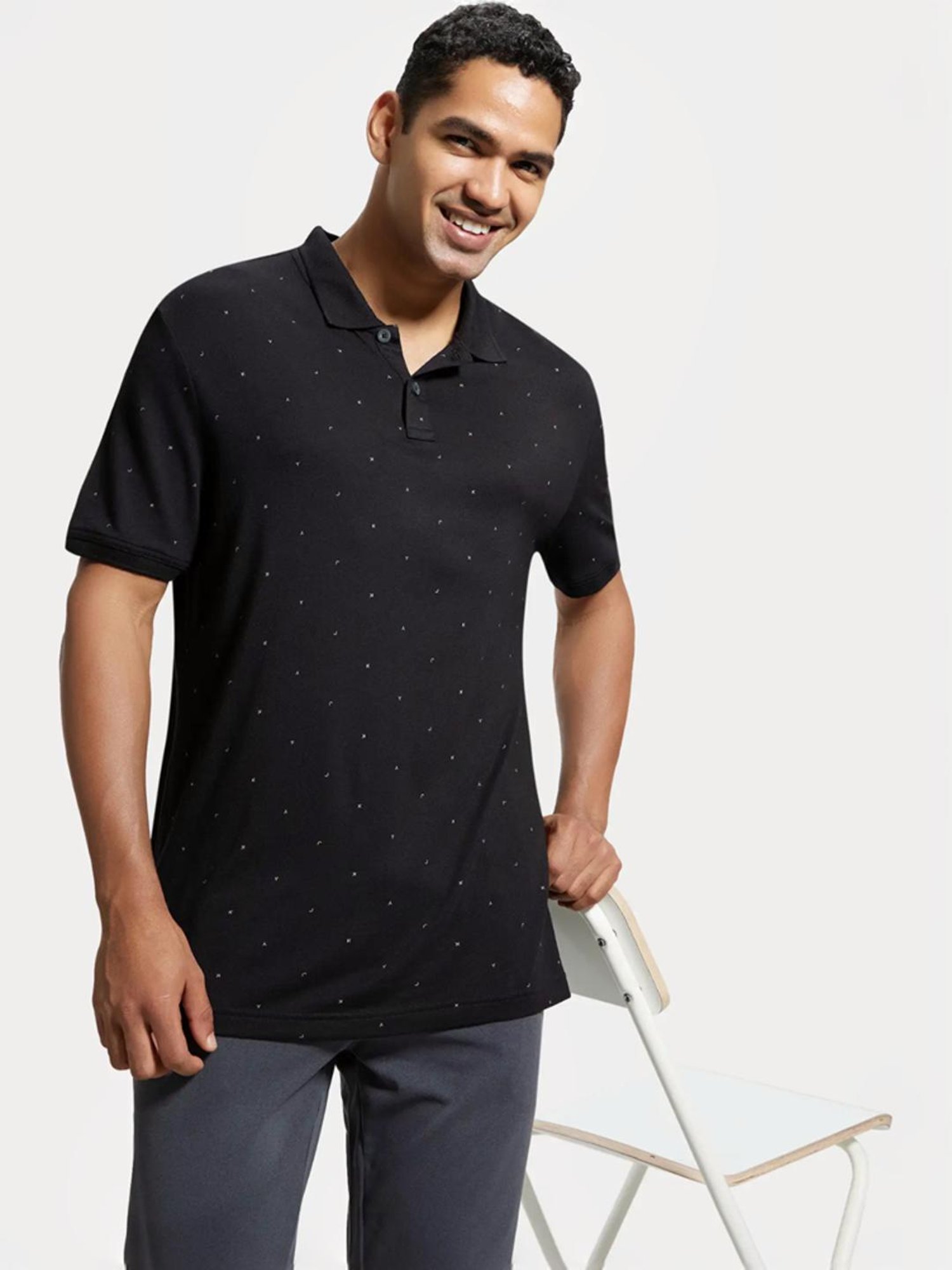 Jockey IM16 Men's Tencel Micro Modal And Cotton Blend Printed Half Sleeve Polo T-Shirt