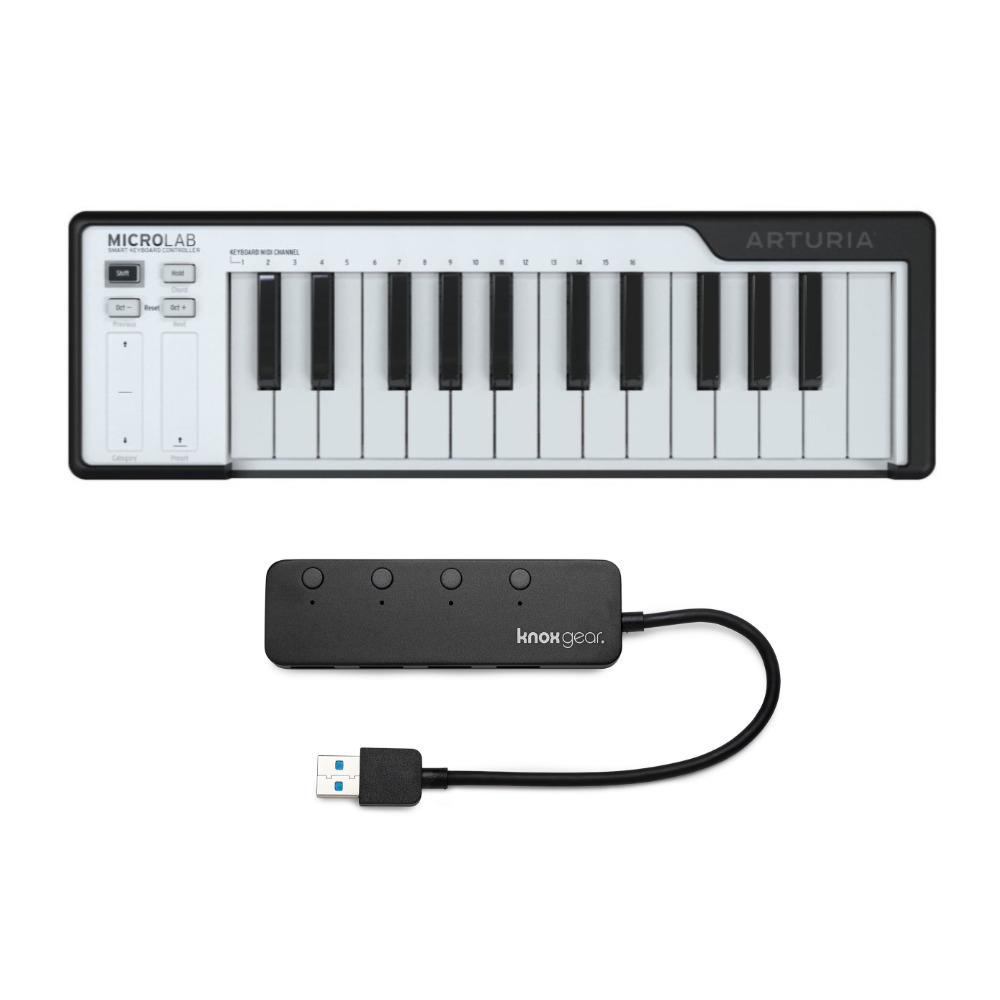 Arturia Microlab DAW Controller (Black) with Knox 3.0 4-Port USB HUB