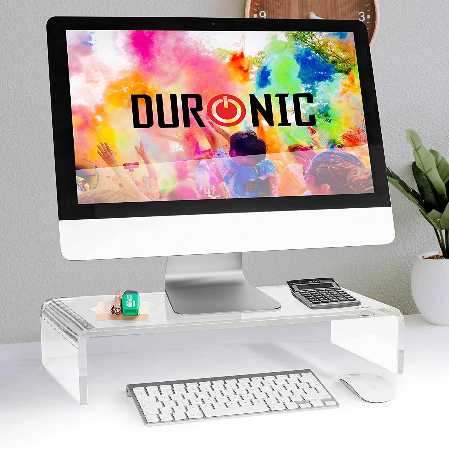 Duronic Monitor Stand DM053 | Screen Riser for Desktop | Clear Acrylic | Desk Support for a Laptop, TV Screen or PC Computer Monitor Screen | 30kg Capacity | 50cm x 20cm | For Home or Office