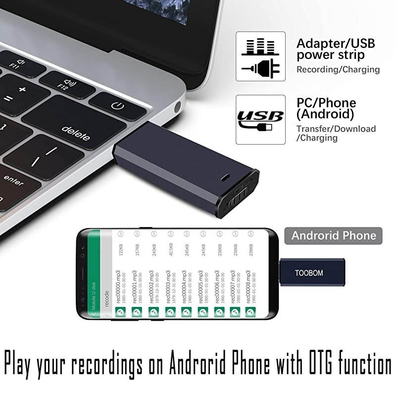 Mini USB Voice Recorder for Lectures USB and Micro USB 2 in 1 Digital Audio Recorder 8GB Mac Compatible and Android OTG Metal Body Small USB Dictaphone Recording DeviceUSB Rechargeable