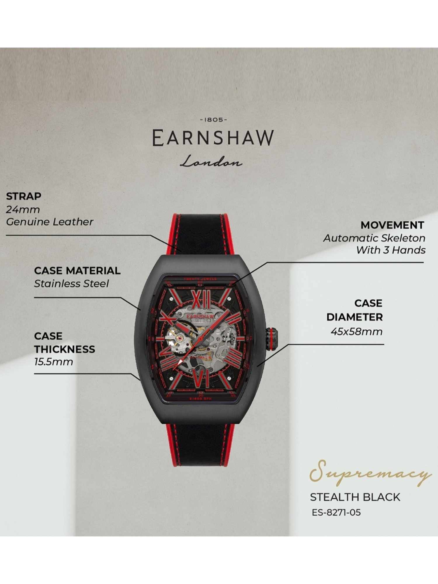 EARNSHAW ES-8271-05 Supremacy Automatic Watch for Men