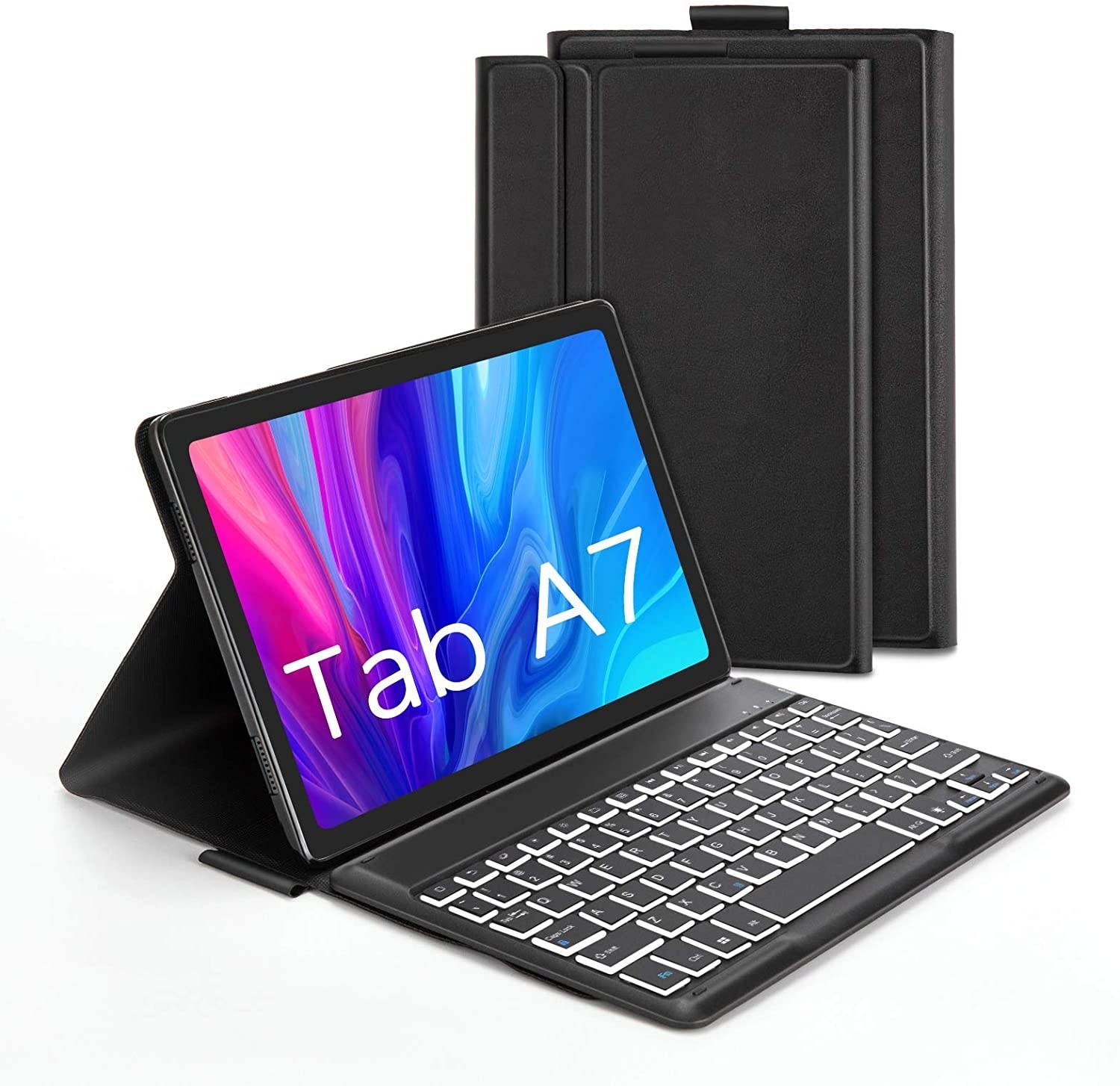Bluetooth Backlit Keyboard Case for Samsung Tab A7 10.4 2020(Model: SM-T500/T505//T507) Wireless Detachable Keyboard case with 7-Color Backlight and Protective Cover Black