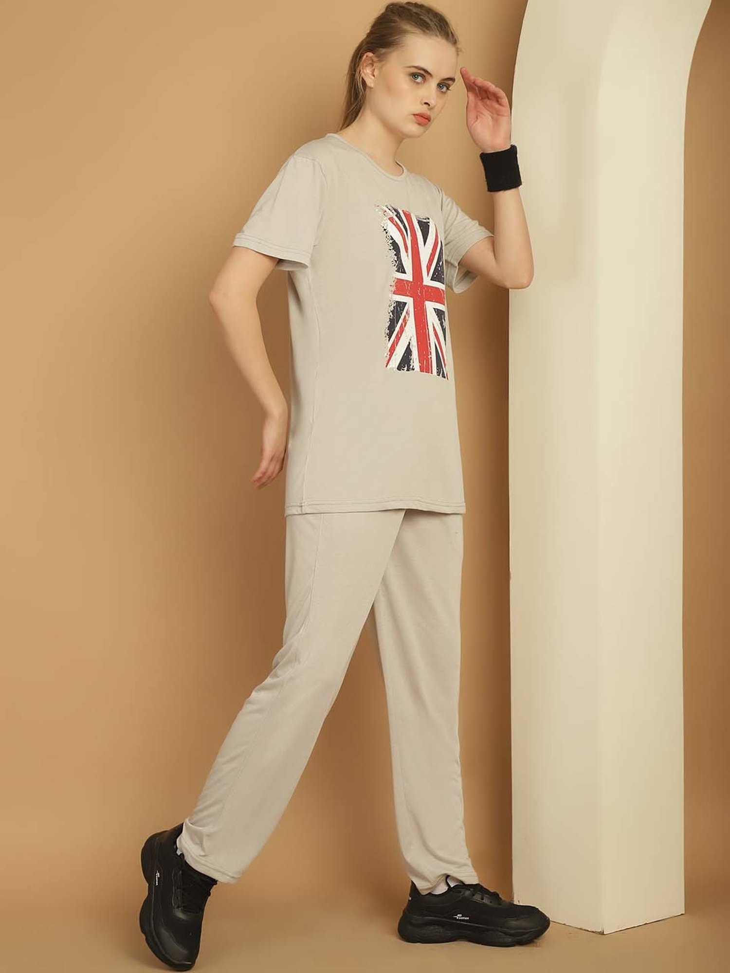 Vimal Jonney Grey Cotton Printed Sports T-Shirt Track Pant Set