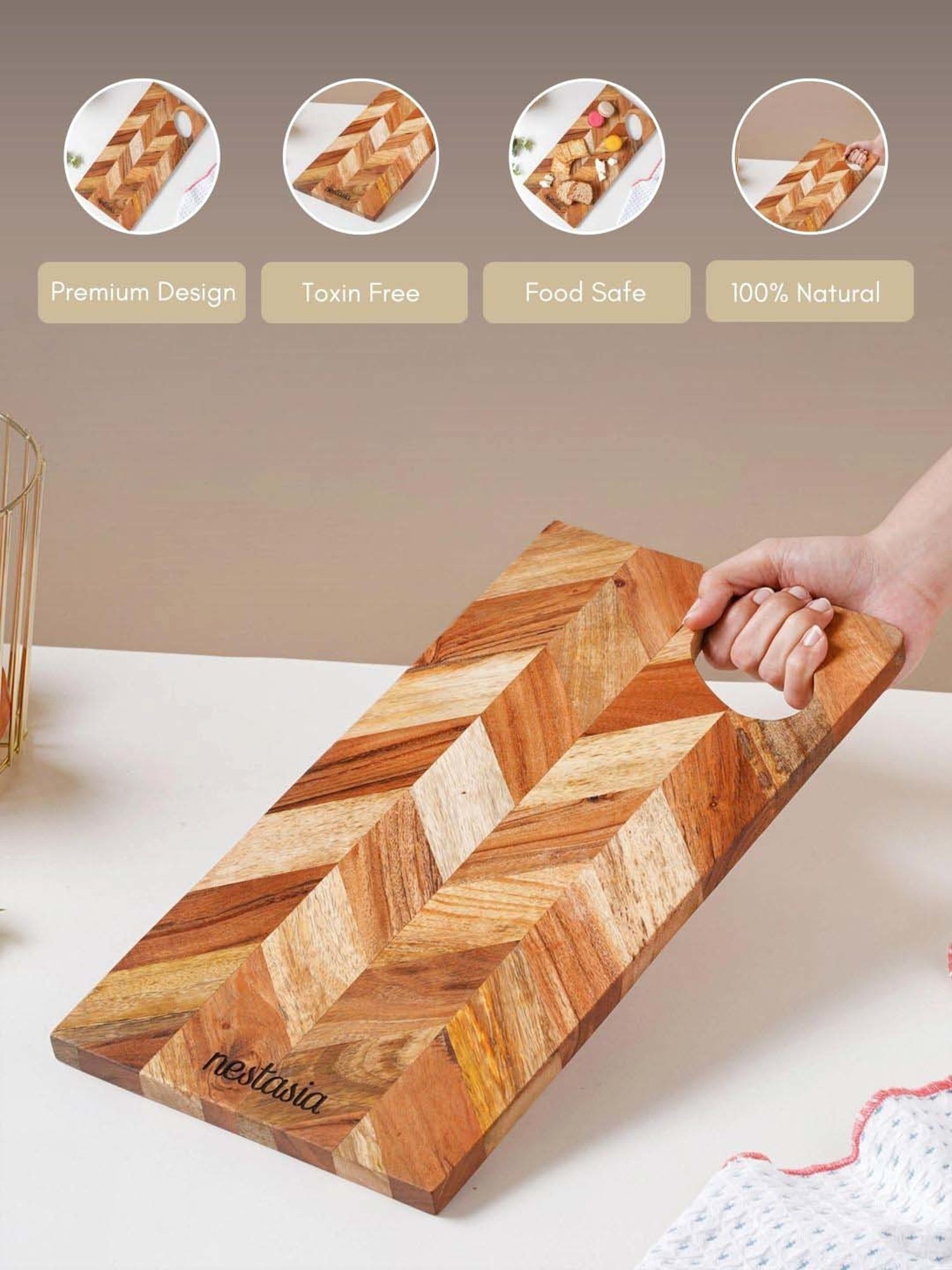 Crayton Beige & Brown Bamboo Chopping Board - Set of 1