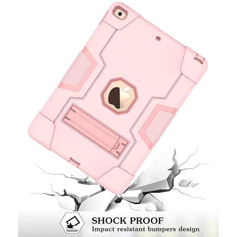 iPad 10.2 Case 2020 iPad 8th Generation Case/2019 iPad 7th Generation Case, Shockproof Rugged Protective Case with Kickstand, Rose Gold