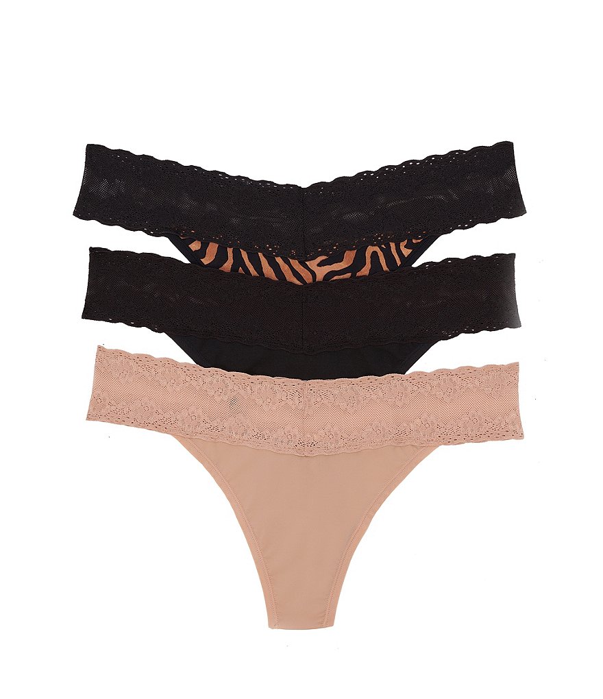 Natori Bliss Perfection Lace Trim Thong 3-Pack