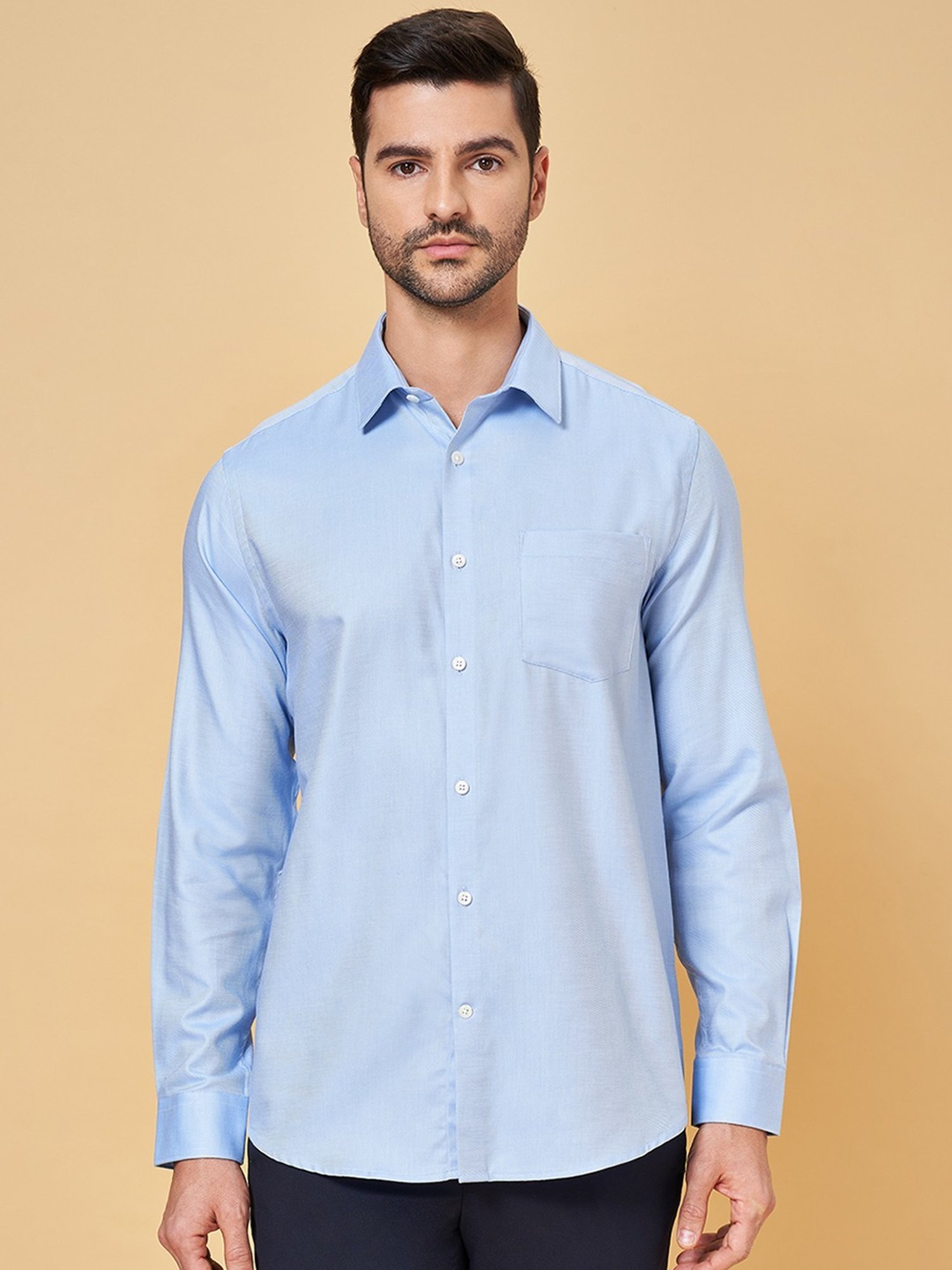 Peregrine by Pantaloons Placid Blue Cotton Regular Fit Shirt