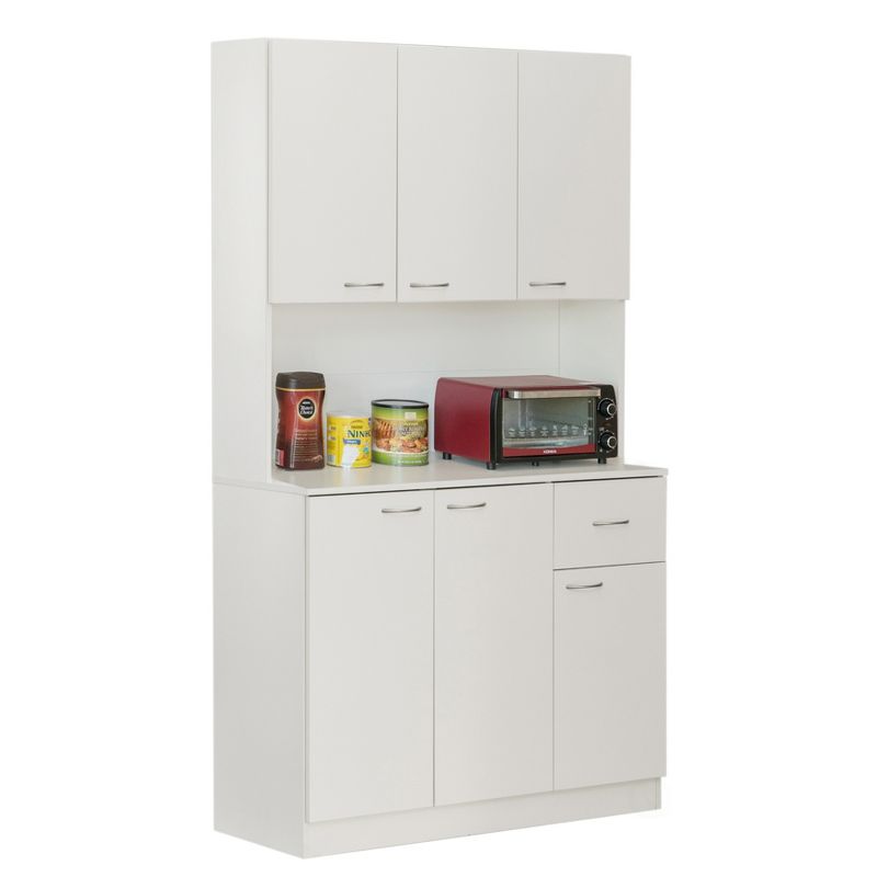 Basicwise Kitchen Pantry Storage Cabinet with Drawer, Doors and Shelves, White