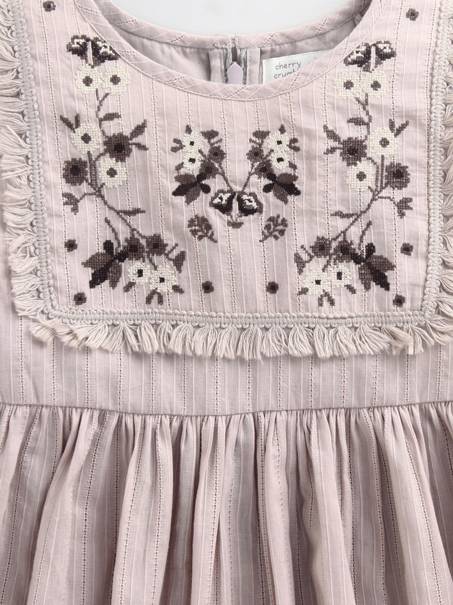 Cherry Crumble by Nitt Hyman Kids Grey Embroidered Dress