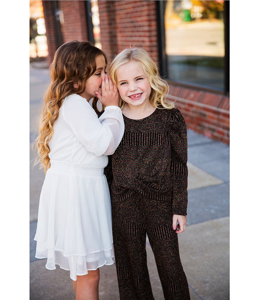 Habitual Big Girls 7-16 Camille Long-Sleeve Striped Metallic-Knit Top & Wide-Leg Pant Set