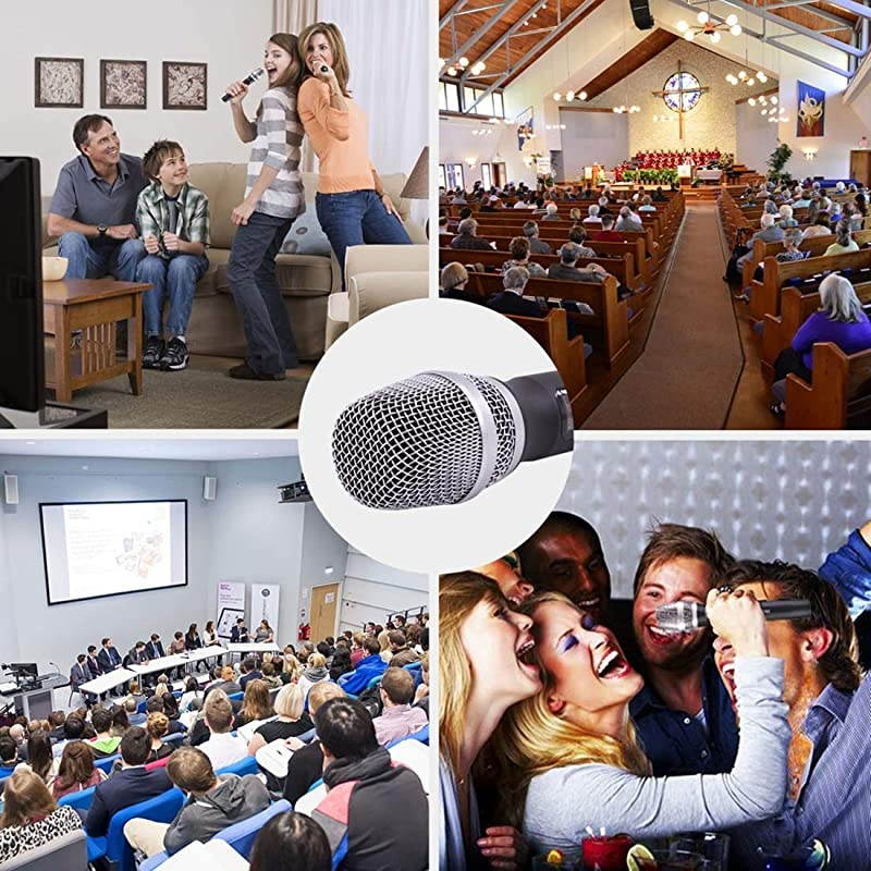 Wireless Microphones UHF  25 Dual Channel Metal Handheld Dynamic Microphone with Mini Receiver Ideal for ChurchKaraokeHome PartyClassroomPresentationWedding Black 2 x Handheld
