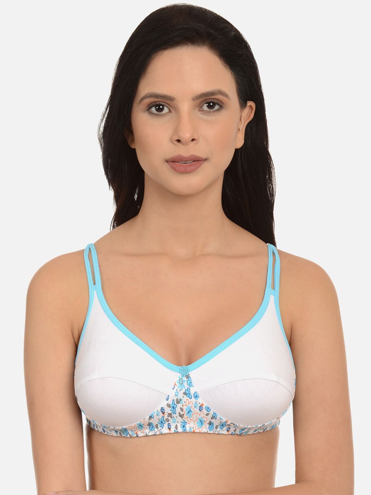 Mod & Shy Blue & White Non Wired Non Padded Full Coverage Bra