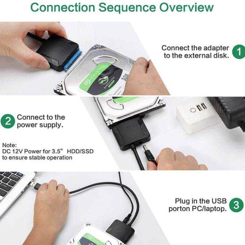USB 3.0 to SATA Adapter Cable for 2.5" 3.5" SSD/HDD Drives, SATA to USB 3.0 External Converter 22 pin Hard Drive Connector