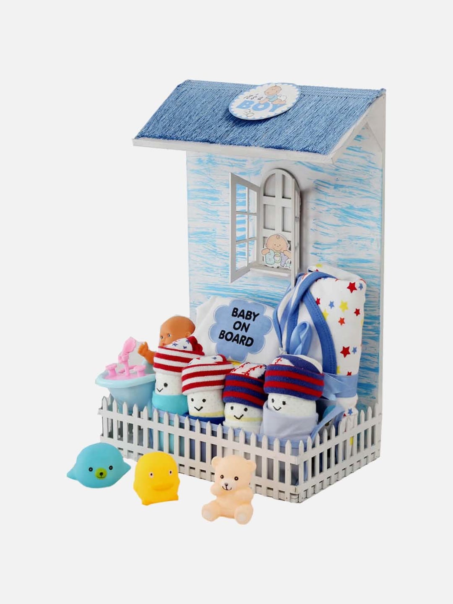 Little Surprise Box Kids Blue Cotton Printed Full Sleeves Gift Set