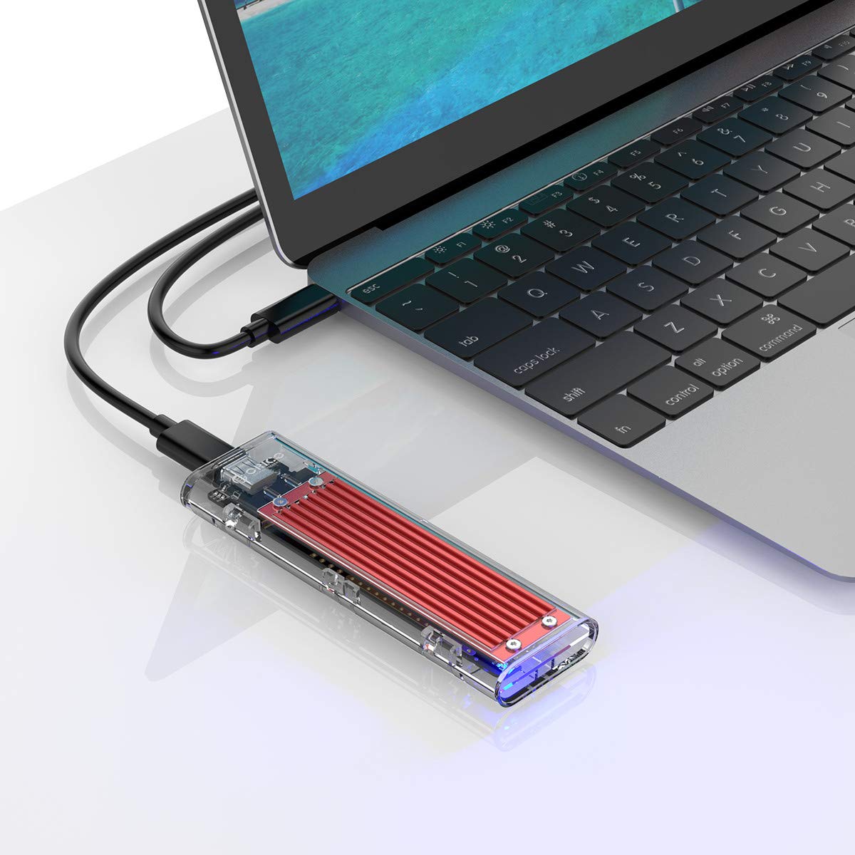 Jansicotek  NVME SSD Enclosure, M.2 NVME to USB C USB 3.1 Adapter with Case, Tool-Free USB3.1 Type-C Gen2 10Gbps to M.2 SSD Enclosure, Fit for 2230/2242/2260/2280 PCIe NVMe M-Key SSD -Red