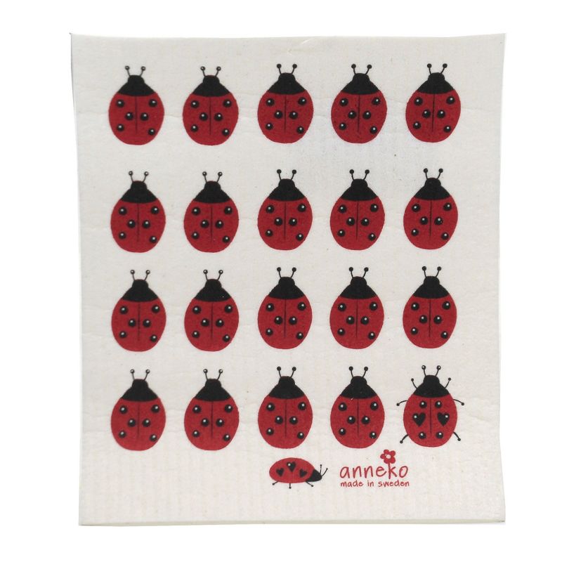 Swedish Dish Cloth 7.75" Ladybugs And Robins Dish Cloths Eco-Friendly Absorbant  -  Dish Cloth
