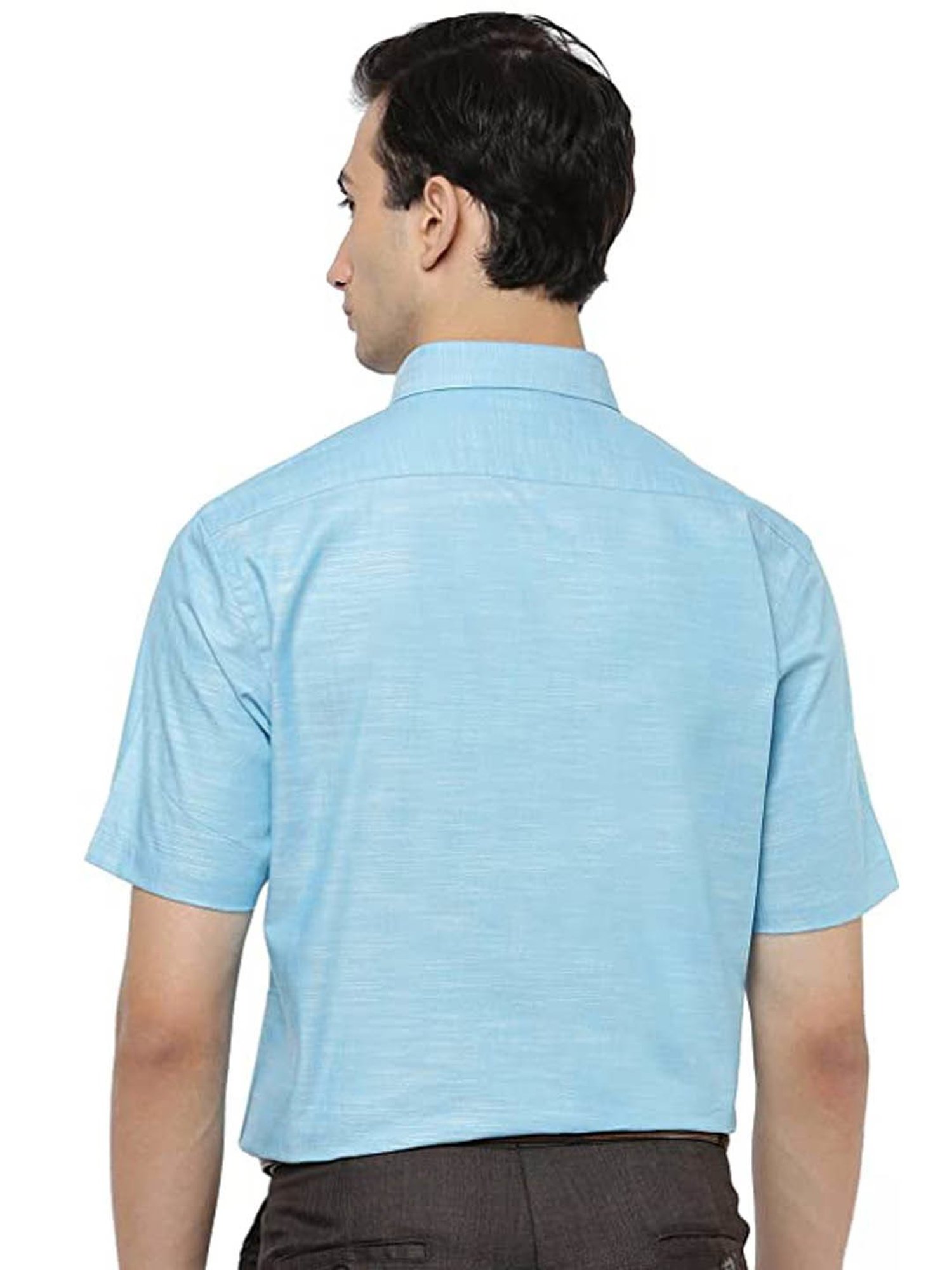 Ramraj Blue Cotton Slim Fit Self Pattern Shirt