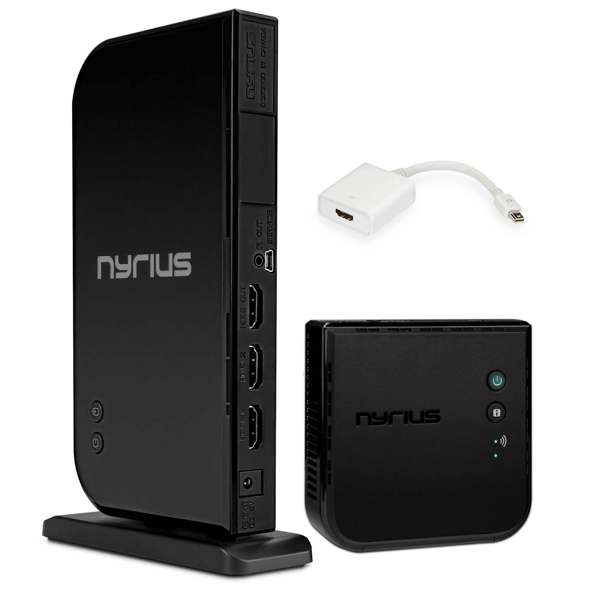 Nyrius ARIES Home+ Wireless HDMI 2x Input Transmitter & Receiver for Streaming HD 1080p 3D Video and Digital Audio (NAVS502) - BONUS Apple Mini Display Port to HDMI Adapter Included