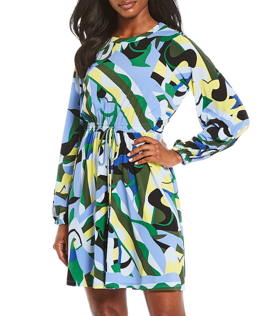 Donna Morgan Abstract Print Matte Jersey Blouson Dress