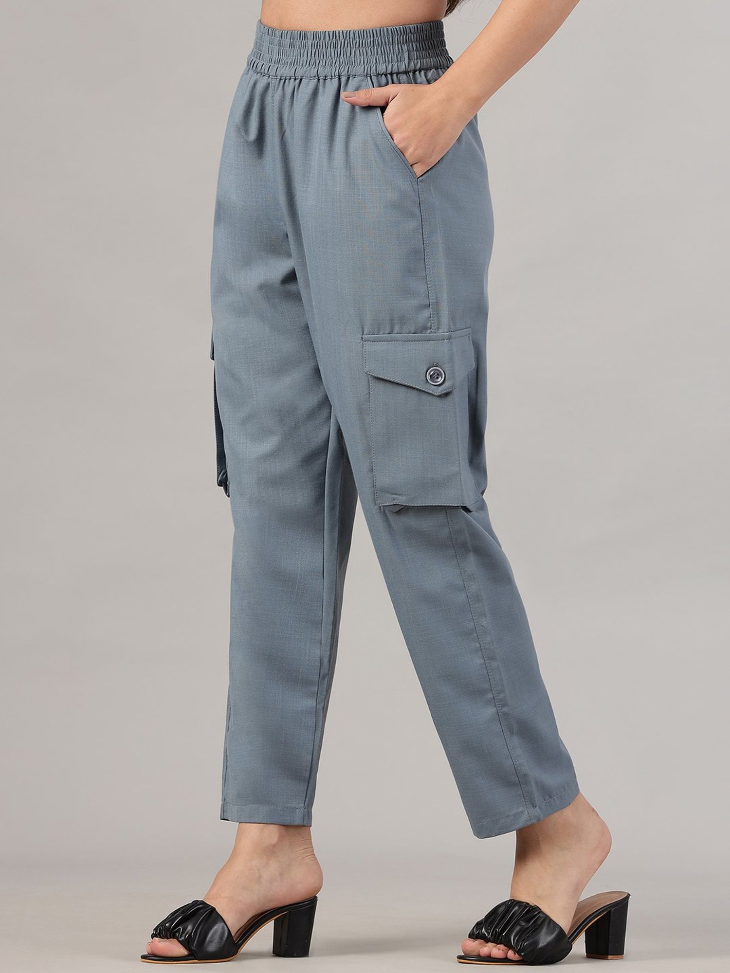 FITHUB Blue Regular Fit High Rise Cargo Pants
