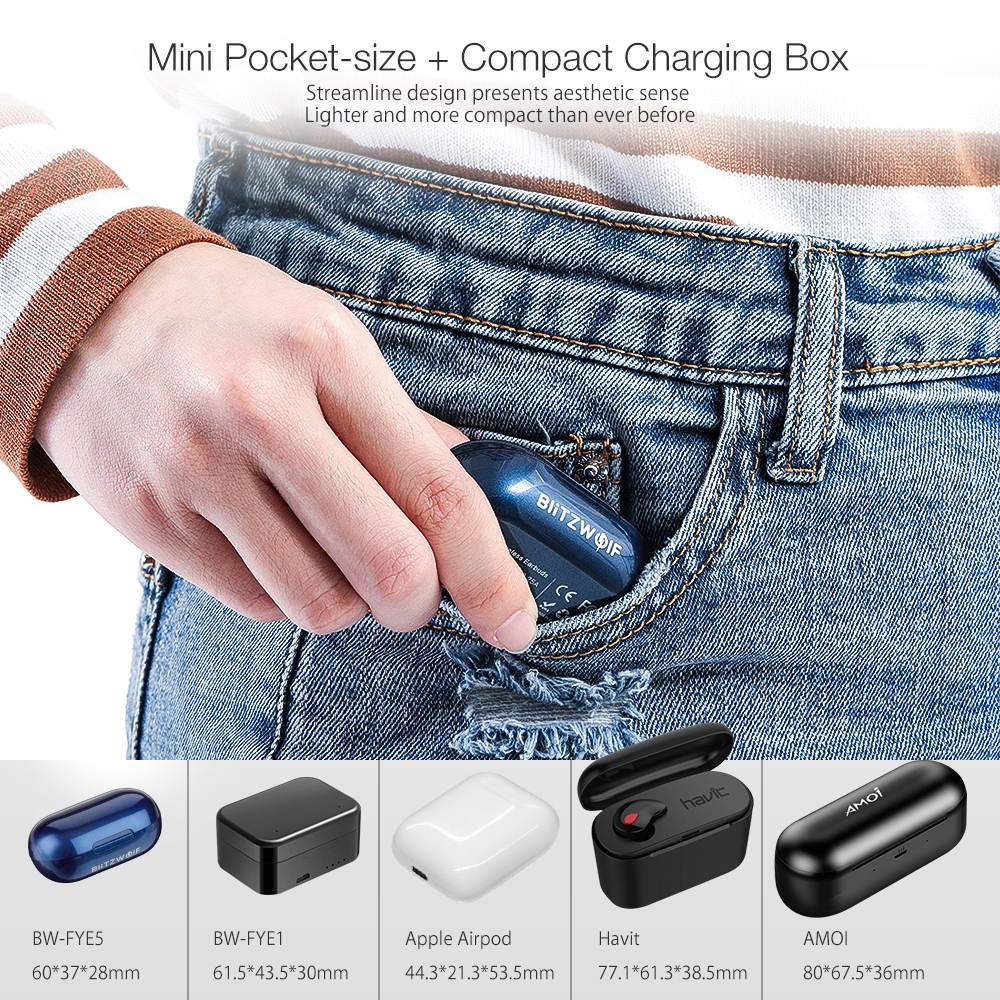 BW Bluetooth V5 Wireless Earphone Headphones Stereo TWS Earbuds 10M IPX6