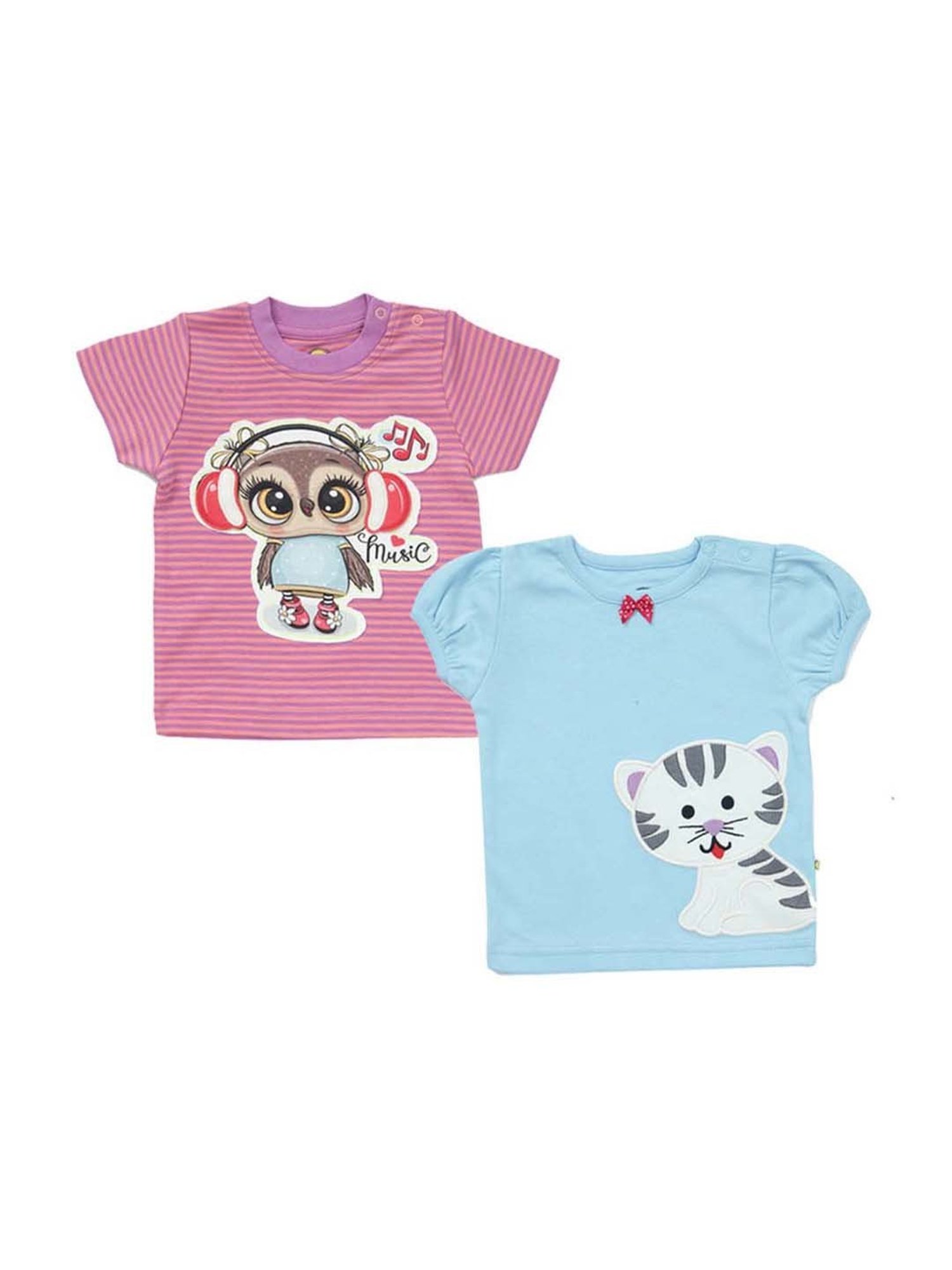 Pranava Kids Pink & Blue Printed Top (Pack of 2)