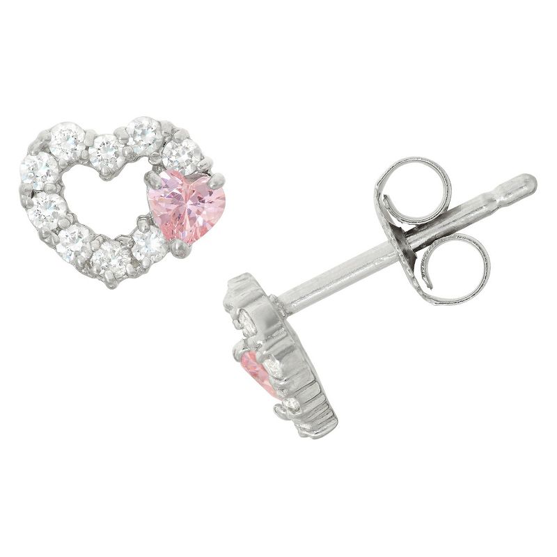 0.52 CT. T.W. Children's Round and Heart-cut Cubic Zirconia Earrings In Sterling Silver