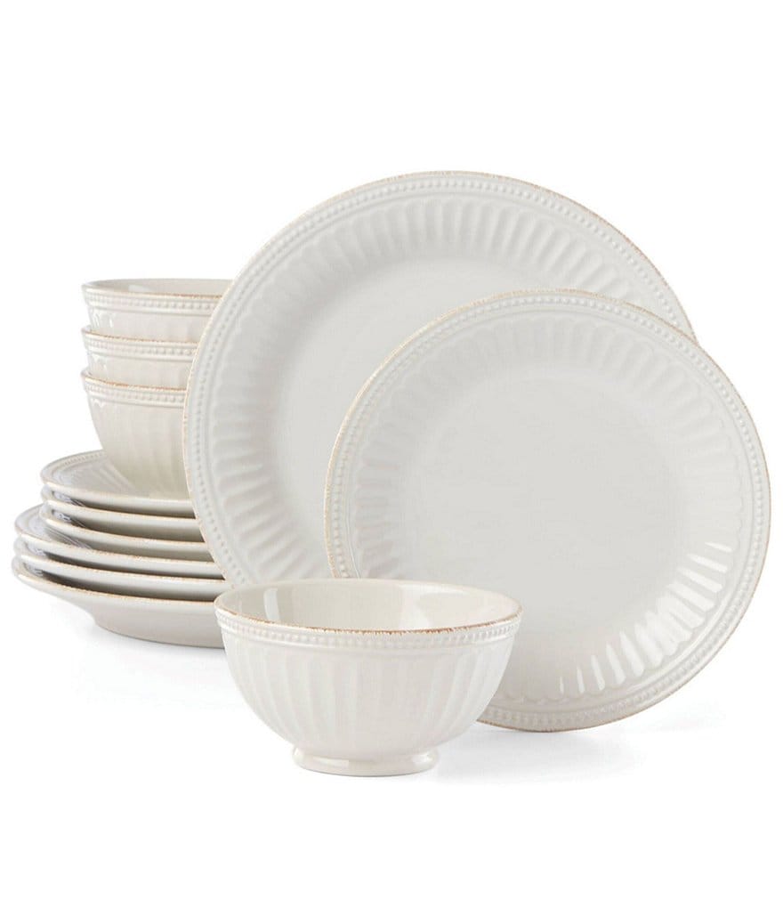 Lenox French Perle Groove White 12-Piece Plate & Bowl Set