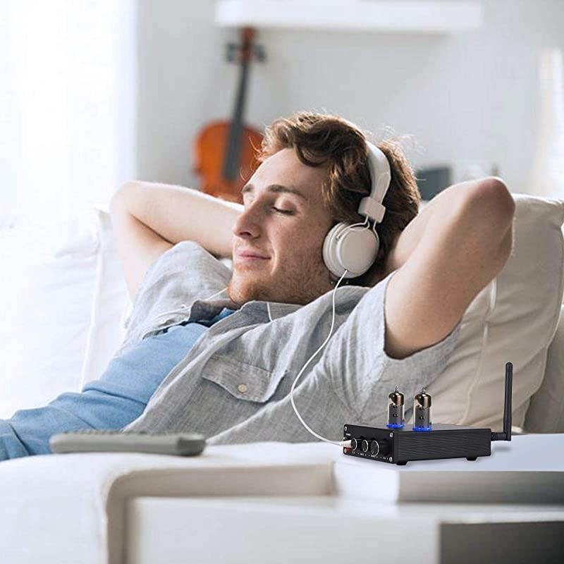 Bluetooth Vacuum Tubes Stereo Audio Amplifier Receiver Certified aptX Low Latency, 2 Channel Mini Hi-Fi Class D Integrated Amp for Home Passive Speakers 50W + 50W