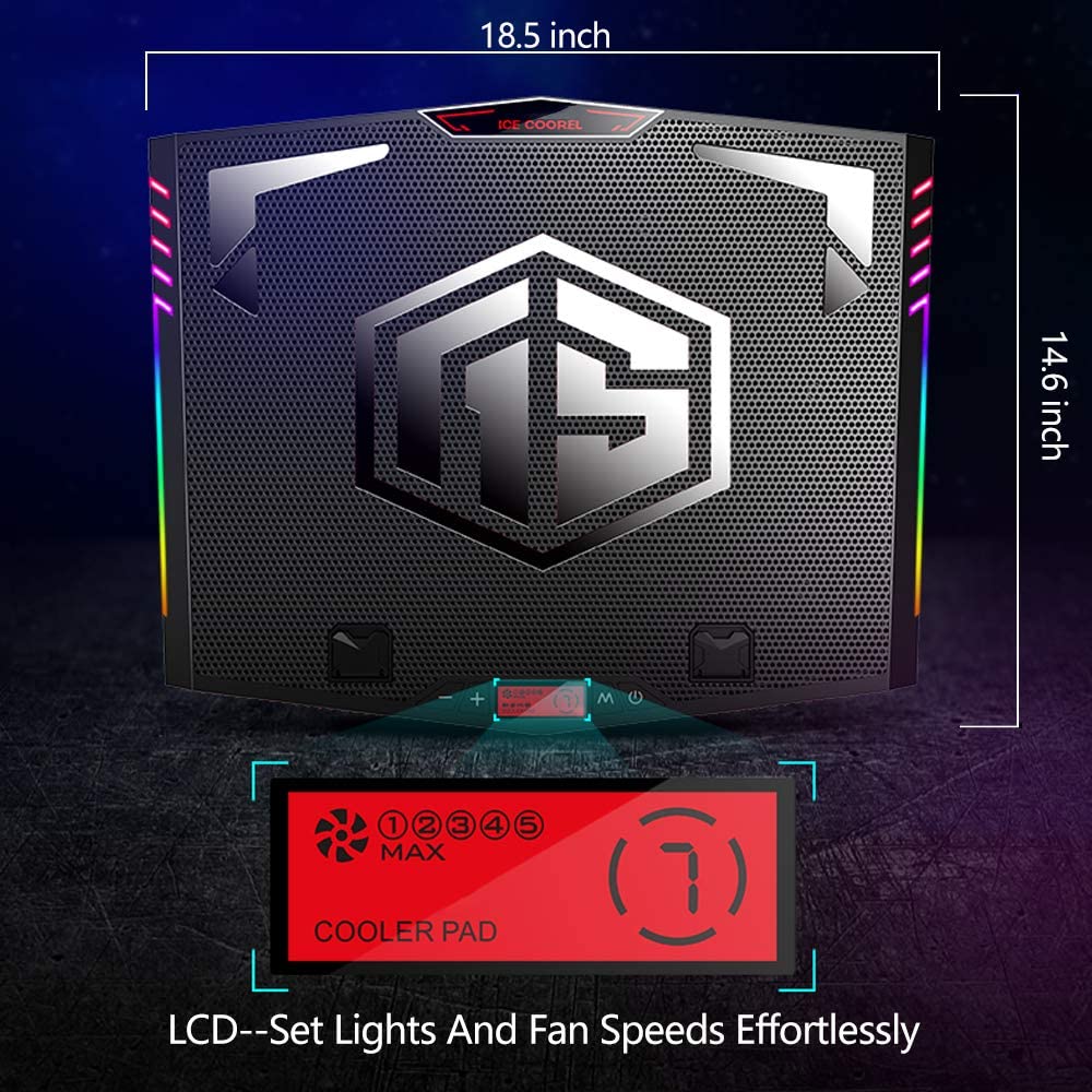 MeFee RGB Laptop Cooling Pad for 15.6-21 Inch Professional Gaming Laptop Cooler with 6 Quiet Fans and Button Control, Pure Metal Panel Portable Cooler