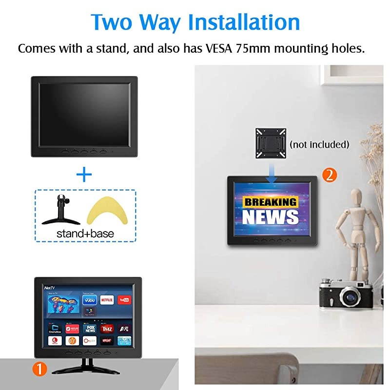 8 inch Small LCD Monitor 800x600 Security CCTV Monitor Small VGA Display wVGAAVBNC Input