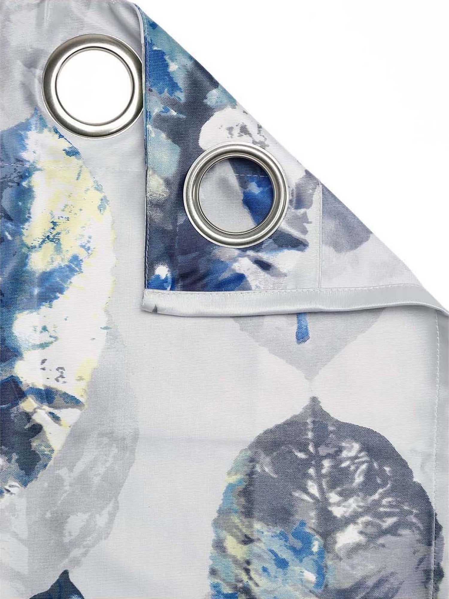 Swayam Cream & Blue Printed Faux Silk Door Curtains - Set of 2