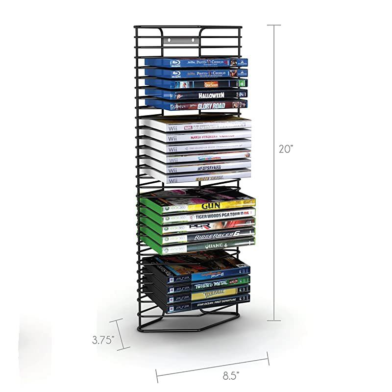 Onyx 28 Wire DVDTower Holds 28 DVDsBluRays or PS3 Games Wall Mount or Freestanding in Black Steel PN 1331