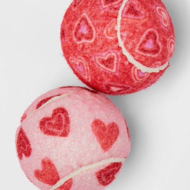 Heart Print Tennis Balls Dog Toy 2 pack - Red - 2.5" - Boots & Barkley™