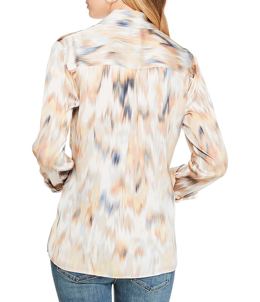 NIC + ZOE Long Sleeve Collared V-Neck Dreamy Tie-Dye Ikat Print Blouse