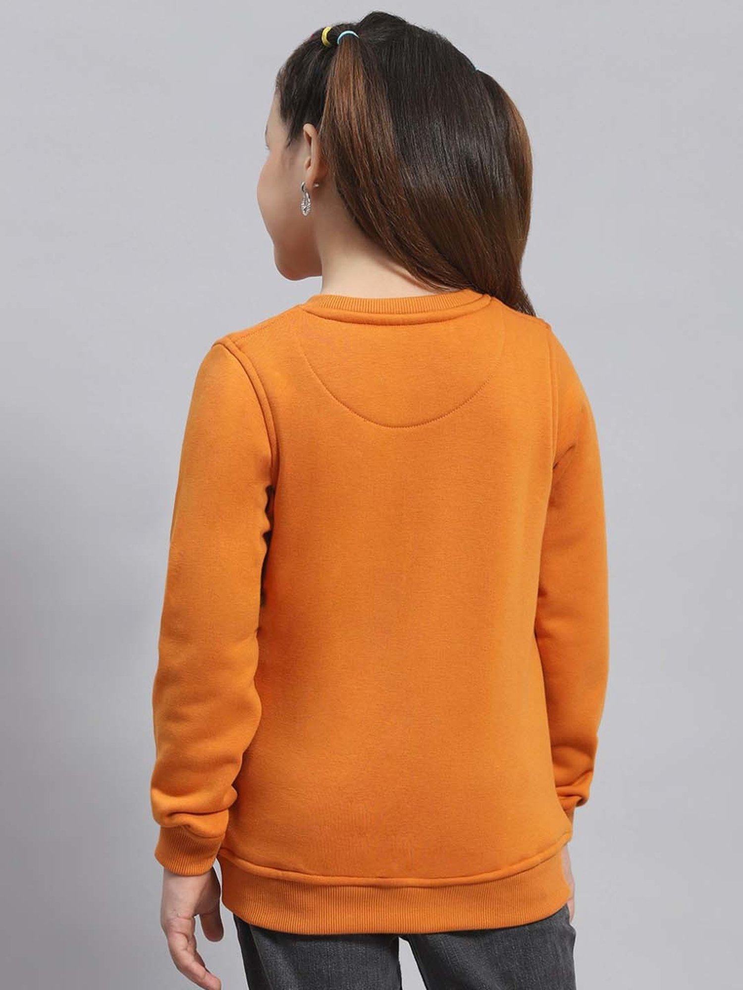 Monte Carlo Kids Orange Embellished Full Sleeves Sweatshirt