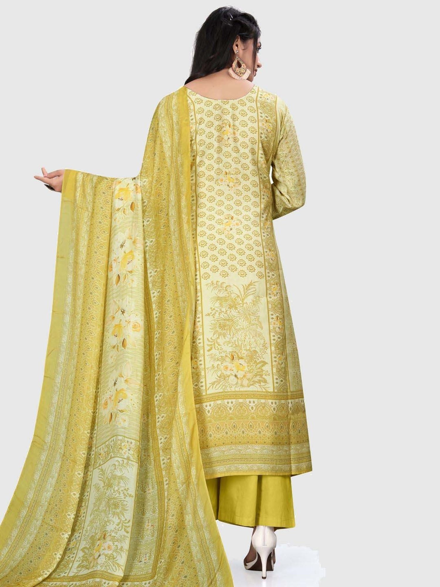 Stylee LIFESTYLE Yellow Floral Print Unstitched Dress Material