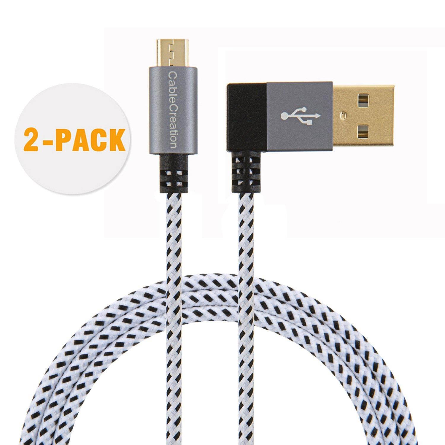 CableCreation [2-Pack] 10 Feet L Shape USB 2.0 Charging Data Cable, Right Angle USB A to Micro USB Cable, Compatible Android Smart Phones, Galaxy S7 Edge, Moto G5, PS4, 2M, Space Gray