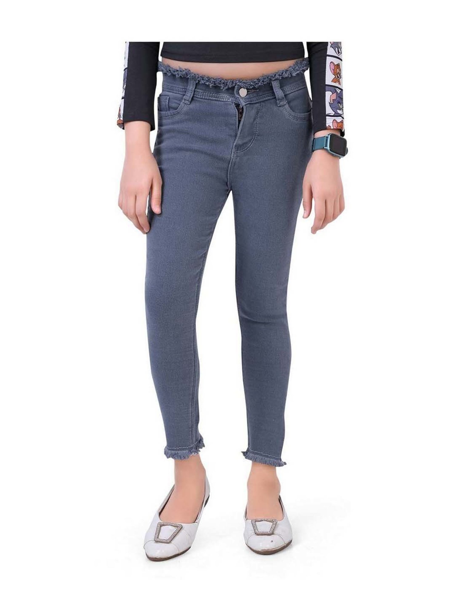 poplins Girls Grey Regular Fit Jeans