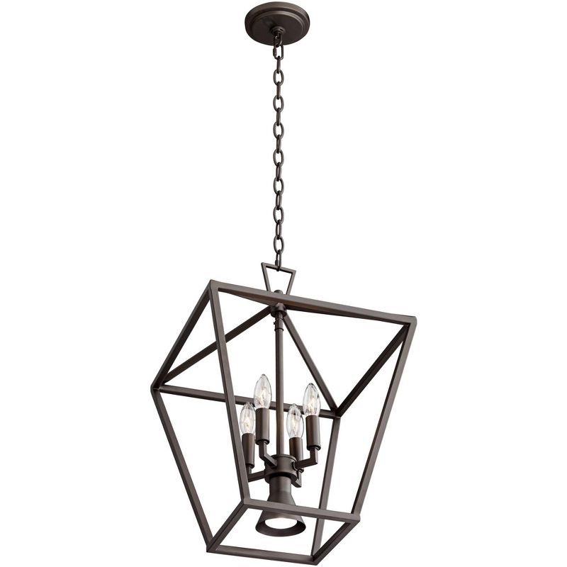 Franklin Iron Works Bronze Open Frame Foyer Pendant Chandelier 19 3/4" Wide Farmhouse 5-Light Fixture Dining Room House Entryway
