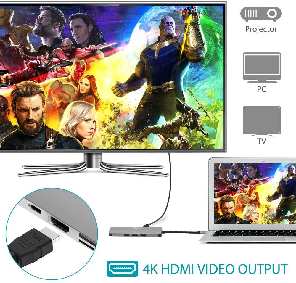 USB C Hub, USB C Adapter 9 in 1 with USB-C Charging, Port of Mic/Audio,3 USB 3.0 Ports, HDMI, SD, Micro SD Compatible for MacBook Pro, Surface Pro,Notebook PC, USB Flash Drives and More