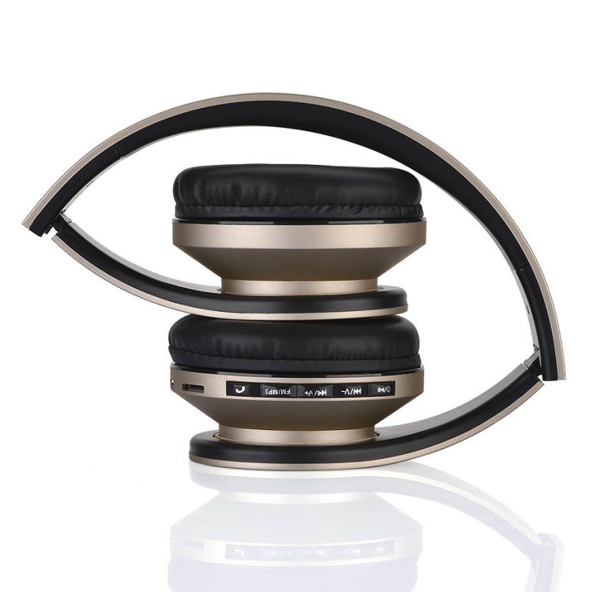 Bluetooth stereo headset headphone with FM stereo radio/wired headphone/MP3 player answer/end calling gold+black color