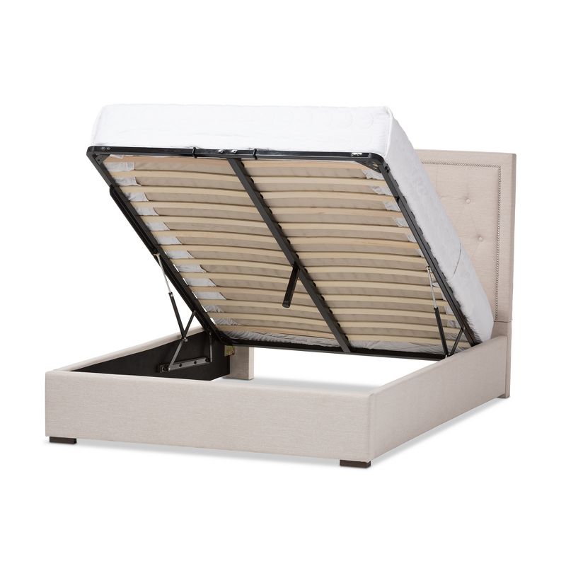 Taylor Modern and Contemporary Fabric Upholstered Gas - Lift Platform Bed - Queen - Light Beige - Baxton Studio