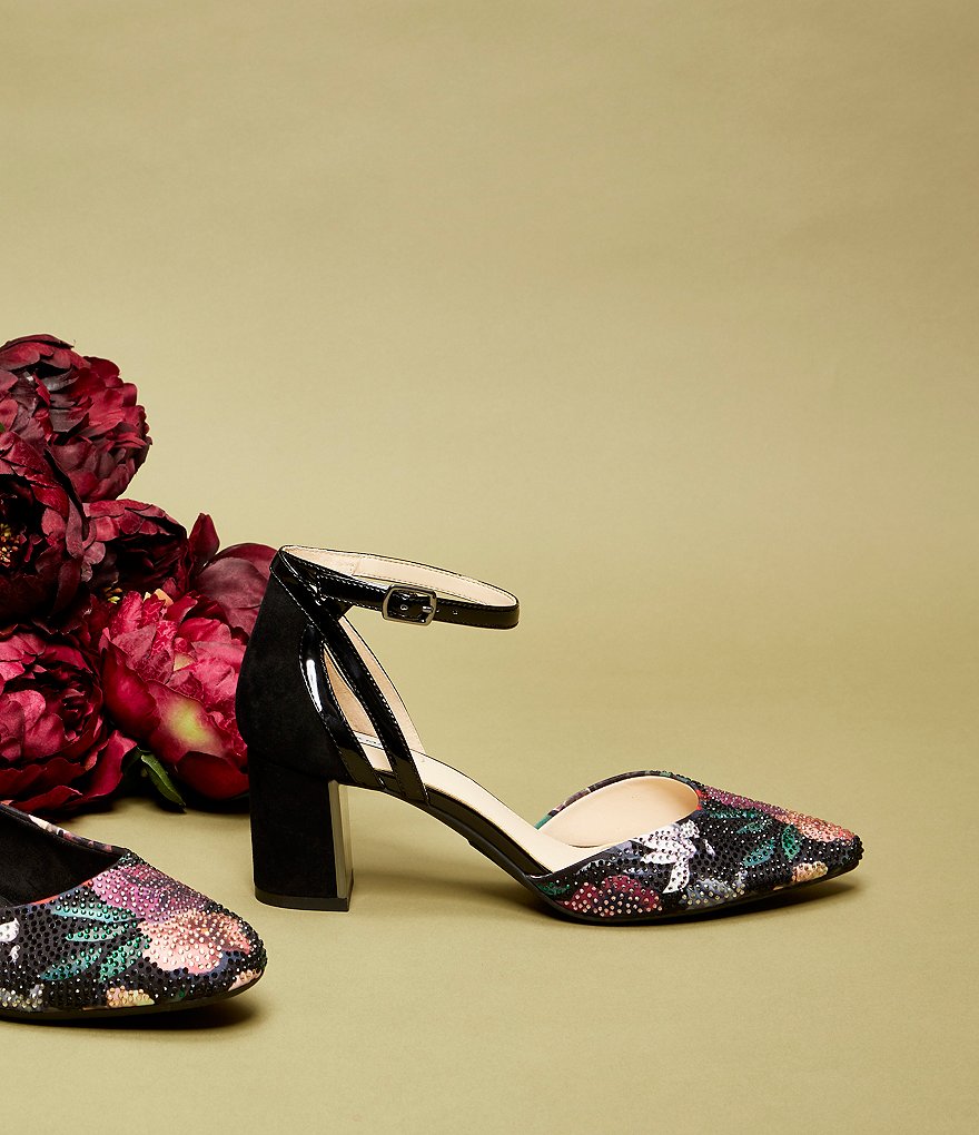 Alex Marie NelvinTwo Floral Rhinestone Embellished Ankle Strap Pumps