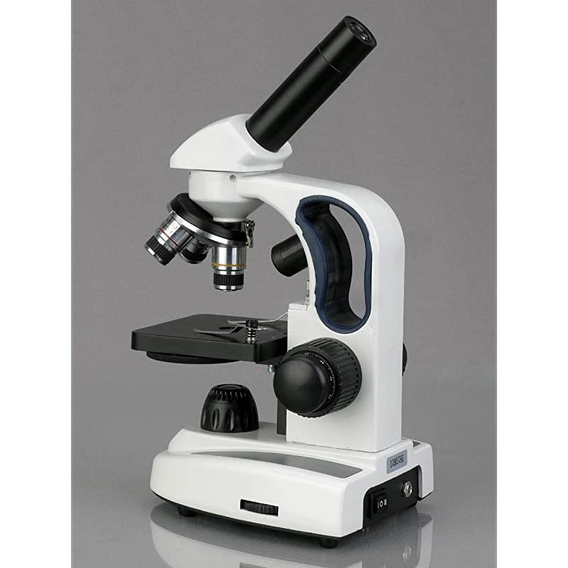 M158B-2L Cordless Compound Monocular Microscope, WF10x and WF20x Eyepieces, 40x-800x Magnification, Upper and Lower LED Illumination with Rheostat, Brightfield, Single-Lens Condenser, Coaxial Coarse