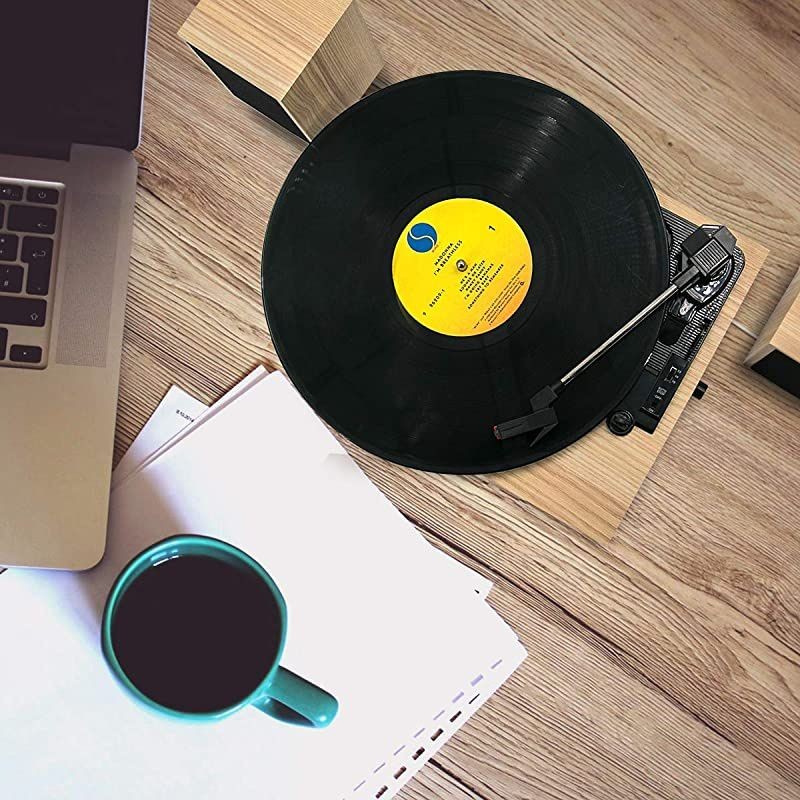 Record Player with Powerful External Speakers 3 Speed BeltDriven Wooden Vintage Turntable for Entertainment and Home Decoration