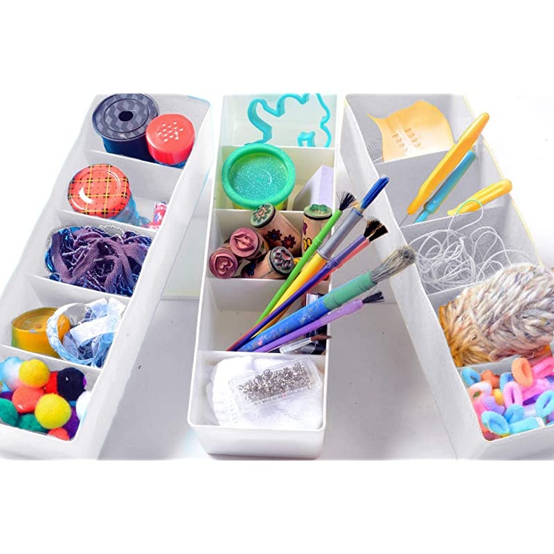 Dividers for Underwear, Office, Bathroom & Crafts in Sturdy Plastic - Washable & Sleek (FIVE pack, 5-Grid White)