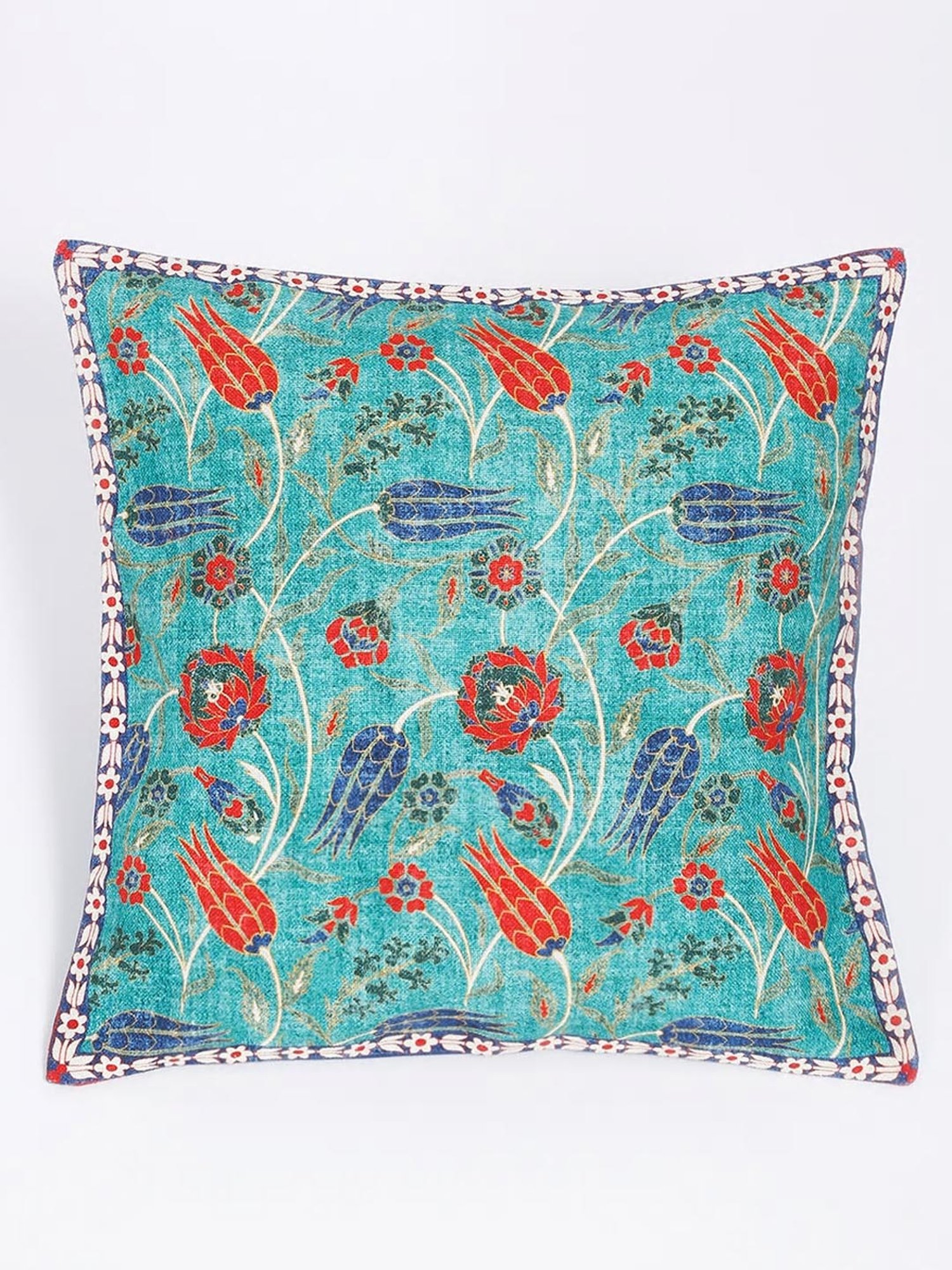 Fabindia Teal Cotton Printed Cushion Cover